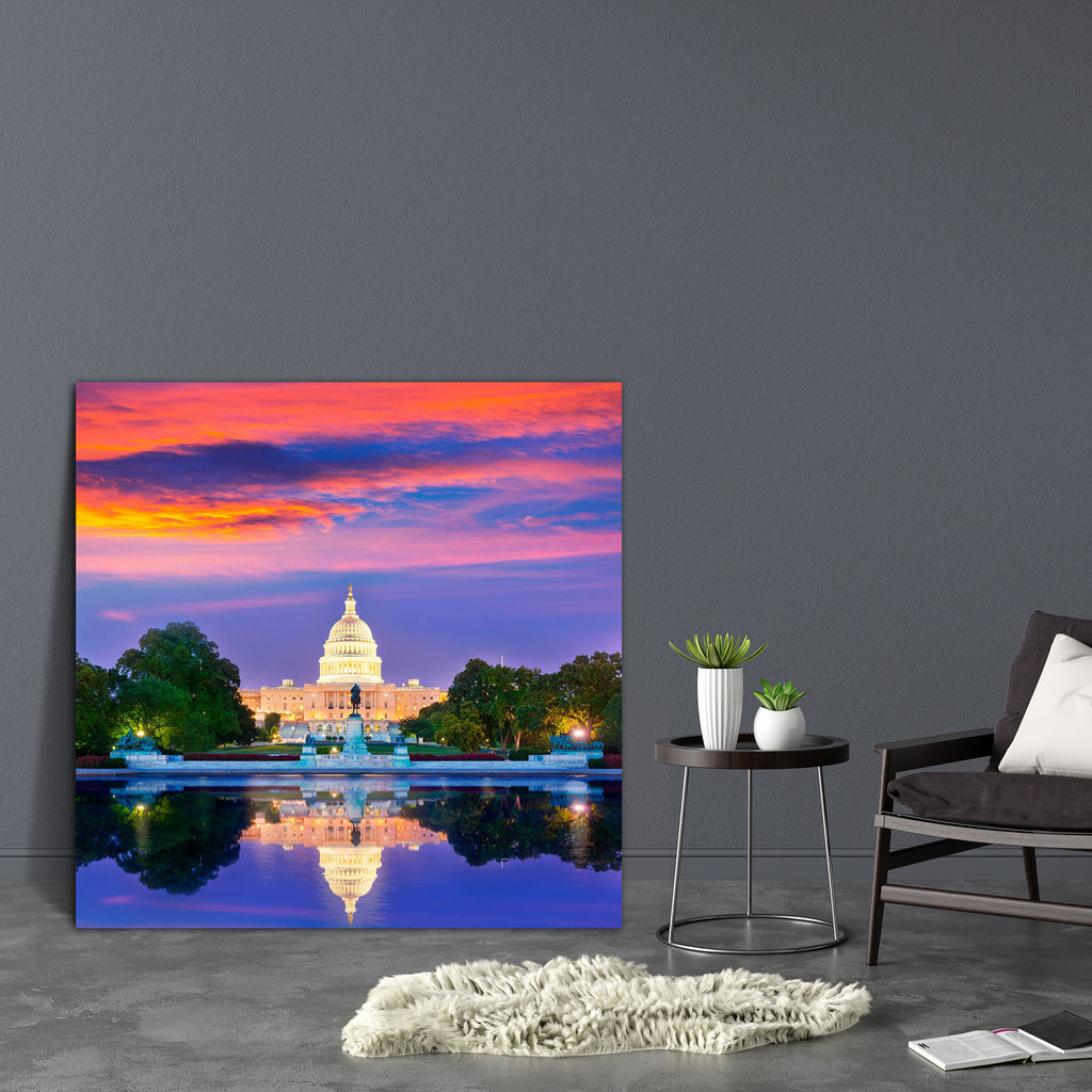 Capitol Building Sunset Congress, Washington DC USA Canvas Painting Synthetic Frame-Paintings MDF Framing-AFF_FR-IC 5004319 IC 5004319, American, Architecture, Automobiles, Black and White, Cities, City Views, Landmarks, Mountains, Places, Signs and Symbols, Skylines, Sunsets, Symbols, Transportation, Travel, Vehicles, White, capitol, building, sunset, congress, washington, dc, usa, canvas, painting, synthetic, frame, america, skyline, blue, capital, city, columbia, dawn, democracy, district, dome, dusk, fa