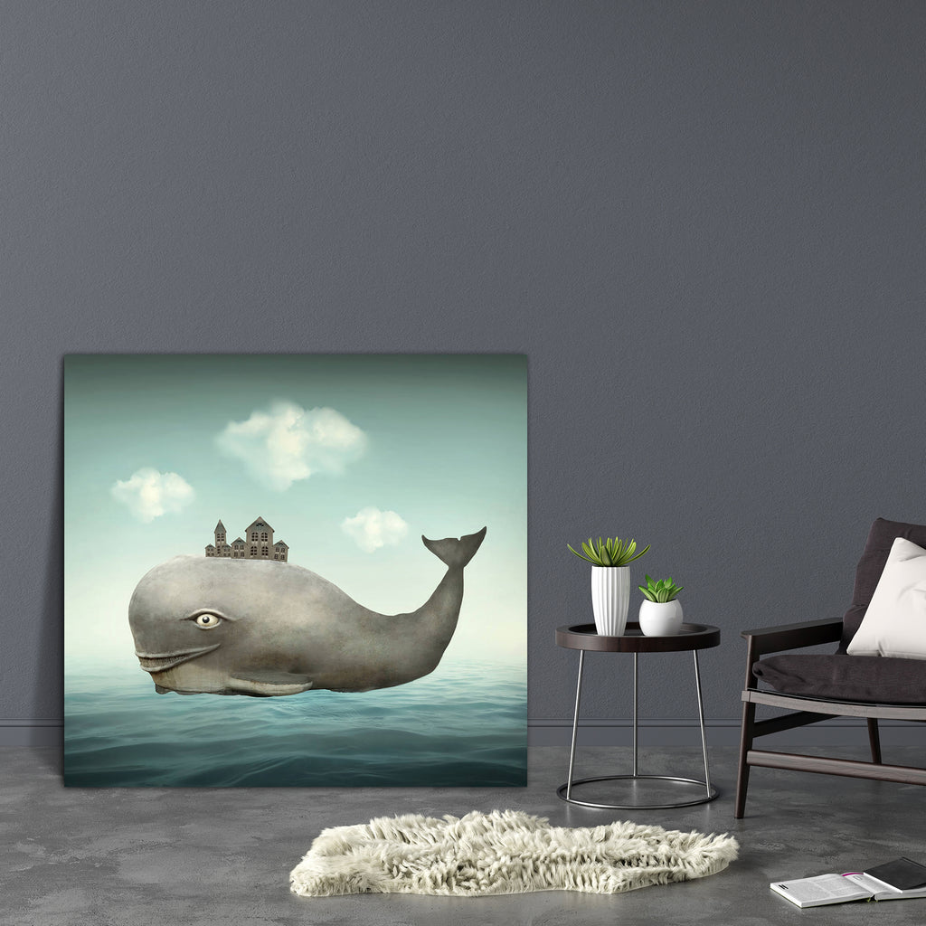 Whale In The Ocean Canvas Painting Synthetic Frame-Paintings MDF Framing-AFF_FR-IC 5004396 IC 5004396, Animals, Art and Paintings, Fantasy, Illustrations, Realism, Surrealism, whale, in, the, ocean, canvas, painting, synthetic, frame, animal, art, artistic, beautiful, big, cetacean, childhood, cloud, colorful, creativity, escape, fable, fairy, tale, fantastic, gray, grey, house, illustration, illustrative, imagination, imaginative, imagine, joy, profile, sea, sky, smiling, surreal, surrealistic, swimming, t