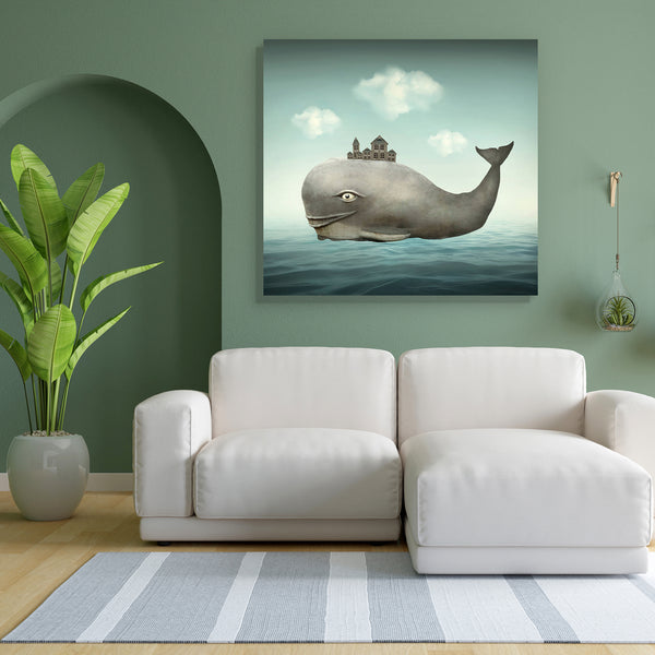 Whale In The Ocean Canvas Painting Synthetic Frame-Paintings MDF Framing-AFF_FR-IC 5004396 IC 5004396, Animals, Art and Paintings, Fantasy, Illustrations, Realism, Surrealism, whale, in, the, ocean, canvas, painting, for, bedroom, living, room, engineered, wood, frame, animal, art, artistic, beautiful, big, cetacean, childhood, cloud, colorful, creativity, escape, fable, fairy, tale, fantastic, gray, grey, house, illustration, illustrative, imagination, imaginative, imagine, joy, profile, sea, sky, smiling,