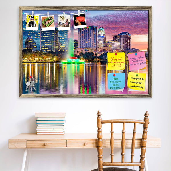 Orlando, Florida, USA Skyline At Dusk On Eola Lake Bulletin Board Notice Pin Board Soft Board | Framed-Bulletin Boards Framed-BLB_FR-IC 5004562 IC 5004562, American, Architecture, Cities, City Views, Landmarks, Landscapes, Places, Scenic, Skylines, Sunsets, orlando, florida, usa, skyline, at, dusk, on, eola, lake, bulletin, board, notice, pin, vision, soft, combo, with, thumb, push, pins, sticky, notes, antique, golden, frame, america, buildings, business, district, cbd, city, cityscape, downtown, famous, f