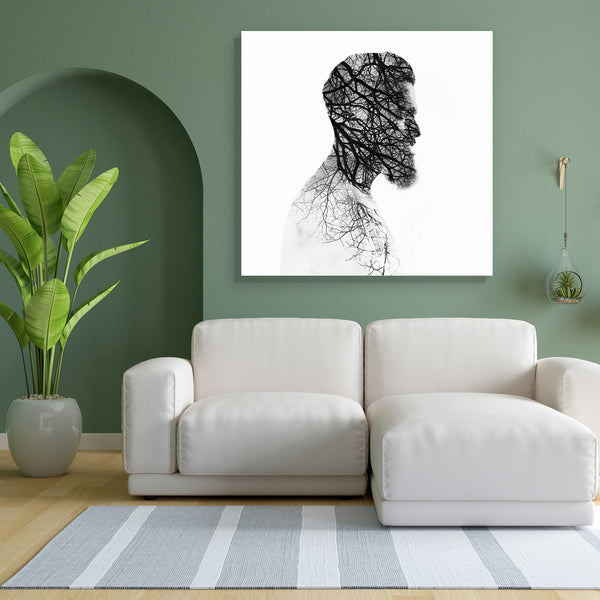 Bearded Guy & Tree Canvas Painting Synthetic Frame-Paintings MDF Framing-AFF_FR-IC 5004645 IC 5004645, Abstract Expressionism, Abstracts, Art and Paintings, Black and White, Conceptual, Fashion, Hipster, Individuals, Nature, Portraits, Scenic, Semi Abstract, White, bearded, guy, tree, canvas, painting, for, bedroom, living, room, engineered, wood, frame, double, bw, exposure, portrait, beard, artistic, fashionable, hairs, forest, art, man, handsome, mustache, natural, attractive, meditative, serenity, conce