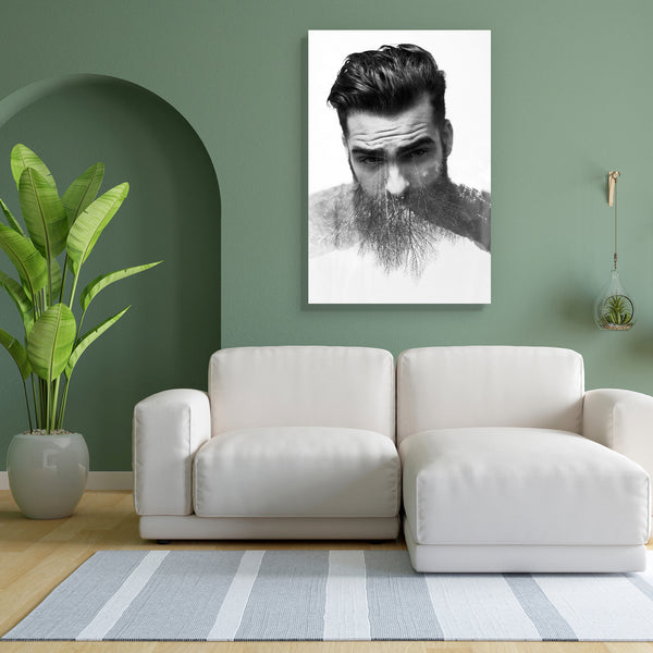 Bearded Guy & Landscape Canvas Painting Synthetic Frame-Paintings MDF Framing-AFF_FR-IC 5004678 IC 5004678, Abstract Expressionism, Abstracts, Art and Paintings, Black and White, Conceptual, Fashion, Hipster, Individuals, Landscapes, Nature, Portraits, Scenic, Semi Abstract, White, bearded, guy, landscape, canvas, painting, for, bedroom, living, room, engineered, wood, frame, double, exposure, forest, man, beard, abstract, handsome, tree, mustache, natural, attractive, meditative, serenity, concept, hairs, 