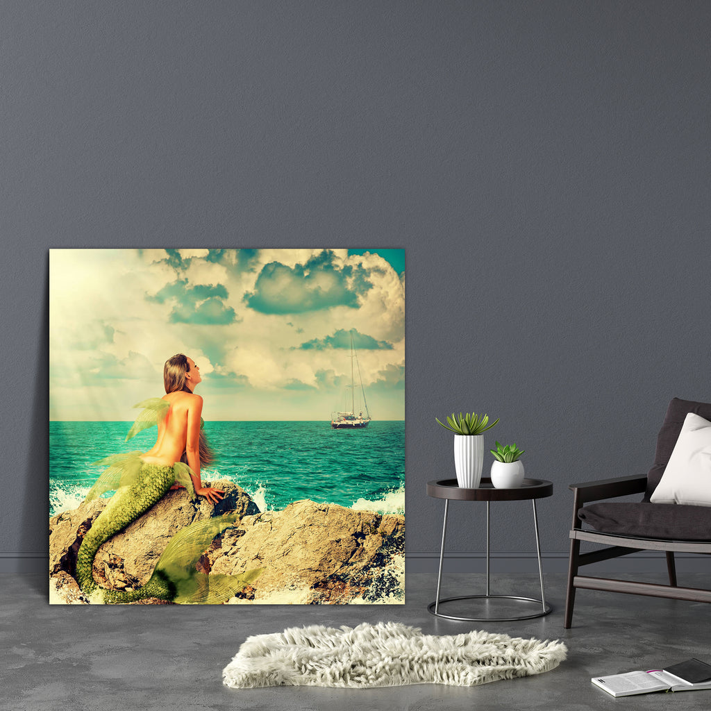 Mermaid With Fish Tail Sitting On Rocks Canvas Painting Synthetic Frame-Paintings MDF Framing-AFF_FR-IC 5004734 IC 5004734, Boats, Fantasy, Health, Illustrations, Marble and Stone, Mermaid, Nautical, Surrealism, with, fish, tail, sitting, on, rocks, canvas, painting, synthetic, frame, siren, back, beautiful, beauty, blue, cliff, dream, fairy, fairytale, fantastic, female, fin, fishtail, flipper, girl, hair, illustration, lady, legend, light, long, magic, mythology, ocean, rock, sailboat, sea, ship, slim, so