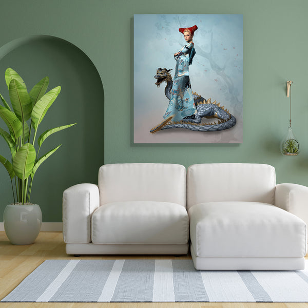 Eastern Woman With Dragon Canvas Painting Synthetic Frame-Paintings MDF Framing-AFF_FR-IC 5004741 IC 5004741, Animals, Art and Paintings, Fantasy, Illustrations, Individuals, Japanese, Portraits, eastern, woman, with, dragon, canvas, painting, for, bedroom, living, room, engineered, wood, frame, warrior, dragons, animal, art, azure, beautiful, beauty, character, danger, dangerous, east, fairy, tale, fairytale, girl, headpiece, illustration, japan, kimono, lady, legend, legendary, make, up, myth, mythology, 