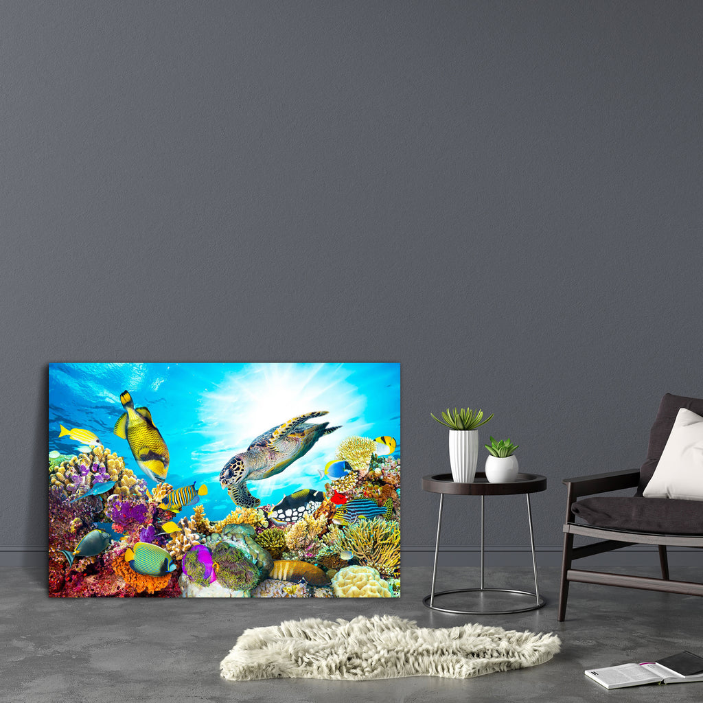 Coral Reef With Fishes & Sea Turtle Canvas Painting Synthetic Frame-Paintings MDF Framing-AFF_FR-IC 5005180 IC 5005180, Animals, Automobiles, Eygptian, God Ram, Hawaiian, Hinduism, Landscapes, Nature, Panorama, Scenic, Transportation, Travel, Tropical, Vehicles, Wildlife, coral, reef, with, fishes, sea, turtle, canvas, painting, synthetic, frame, fish, aquarium, underwater, colorful, hawaii, corals, shih, tzu, snorkeling, turtles, diving, background, colourful, under, the, australia, reefs, scuba, ocean, un