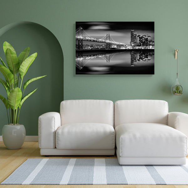 Bay Bridge & San Francisco Skyline, USA Canvas Painting Synthetic Frame-Paintings MDF Framing-AFF_FR-IC 5005574 IC 5005574, American, Architecture, Automobiles, Black, Black and White, Cities, City Views, God Ram, Hinduism, Panorama, Skylines, Transportation, Travel, Vehicles, White, bay, bridge, san, francisco, skyline, usa, canvas, painting, for, bedroom, living, room, engineered, wood, frame, and, america, building, buildings, bw, california, city, cityscape, destination, downtown, famous, highrise, hori