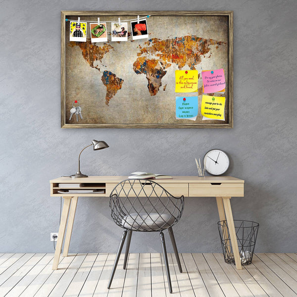 Grunge Map of the World Bulletin Board Notice Pin Board Soft Board | Framed-Bulletin Boards Framed-BLB_FR-IC 5005798 IC 5005798, Abstract Expressionism, Abstracts, African, American, Ancient, Art and Paintings, Asian, Books, Decorative, Historical, Maps, Medieval, Patterns, Retro, Semi Abstract, Vintage, grunge, map, of, the, world, bulletin, board, notice, pin, vision, soft, combo, with, thumb, push, pins, sticky, notes, antique, golden, frame, old, abstract, africa, aged, america, art, asia, atlantic, atl