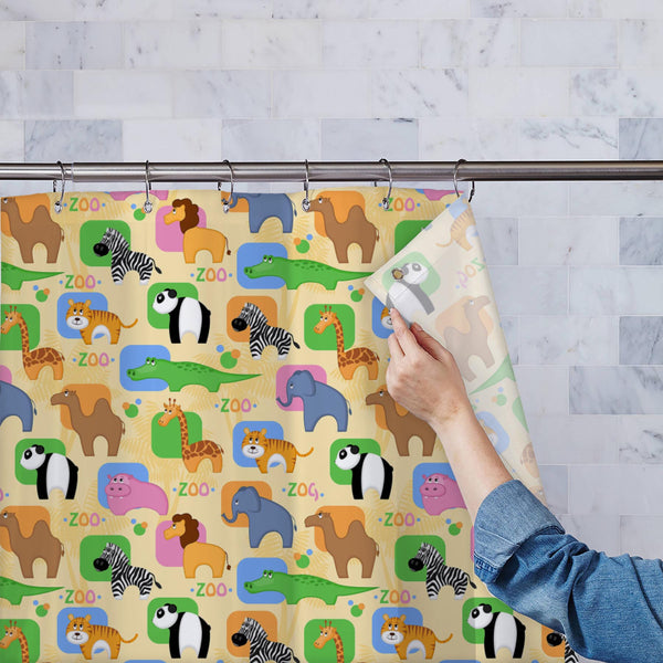 African Animals D1 Washable Waterproof Shower Curtain-Shower Curtains-CUR_SH_EL-IC 5007209 IC 5007209, Abstract Expressionism, Abstracts, African, Animals, Animated Cartoons, Botanical, Caricature, Cartoons, Floral, Flowers, Nature, Patterns, Semi Abstract, d1, washable, waterproof, polyester, shower, curtain, eyelets, funny, abstract, africa, animal, background, camel, cartoon, colorful, crocodile, cute, elephant, giraffe, hippo, life, lion, mammal, material, palm, panda, pattern, repeated, river, seamless