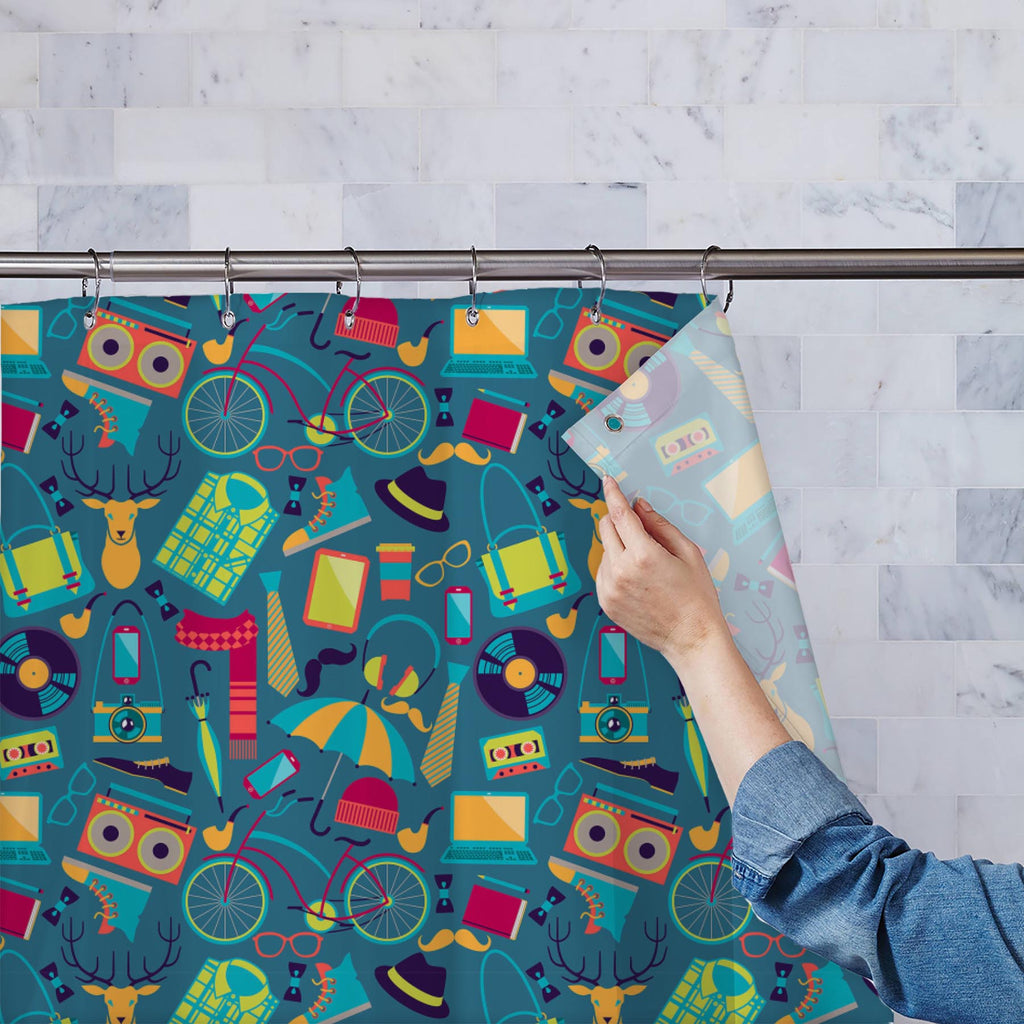 Hipster Washable Waterproof Shower Curtain-Shower Curtains-CUR_SH_EL-IC 5007393 IC 5007393, Ancient, Bikes, Culture, Ethnic, Fashion, Hipster, Historical, Icons, Medieval, Modern Art, Patterns, Retro, Traditional, Tribal, Urban, Vintage, World Culture, washable, waterproof, shower, curtain, pattern, artwork, audio, cassette, backdrop, bag, bike, bow, tie, camera, deer, disco, fabric, funky, glasses, hat, headphones, style, icon, laptop, lomo, modern, moleskine, mustache, ornament, paper, photo, record, ribb