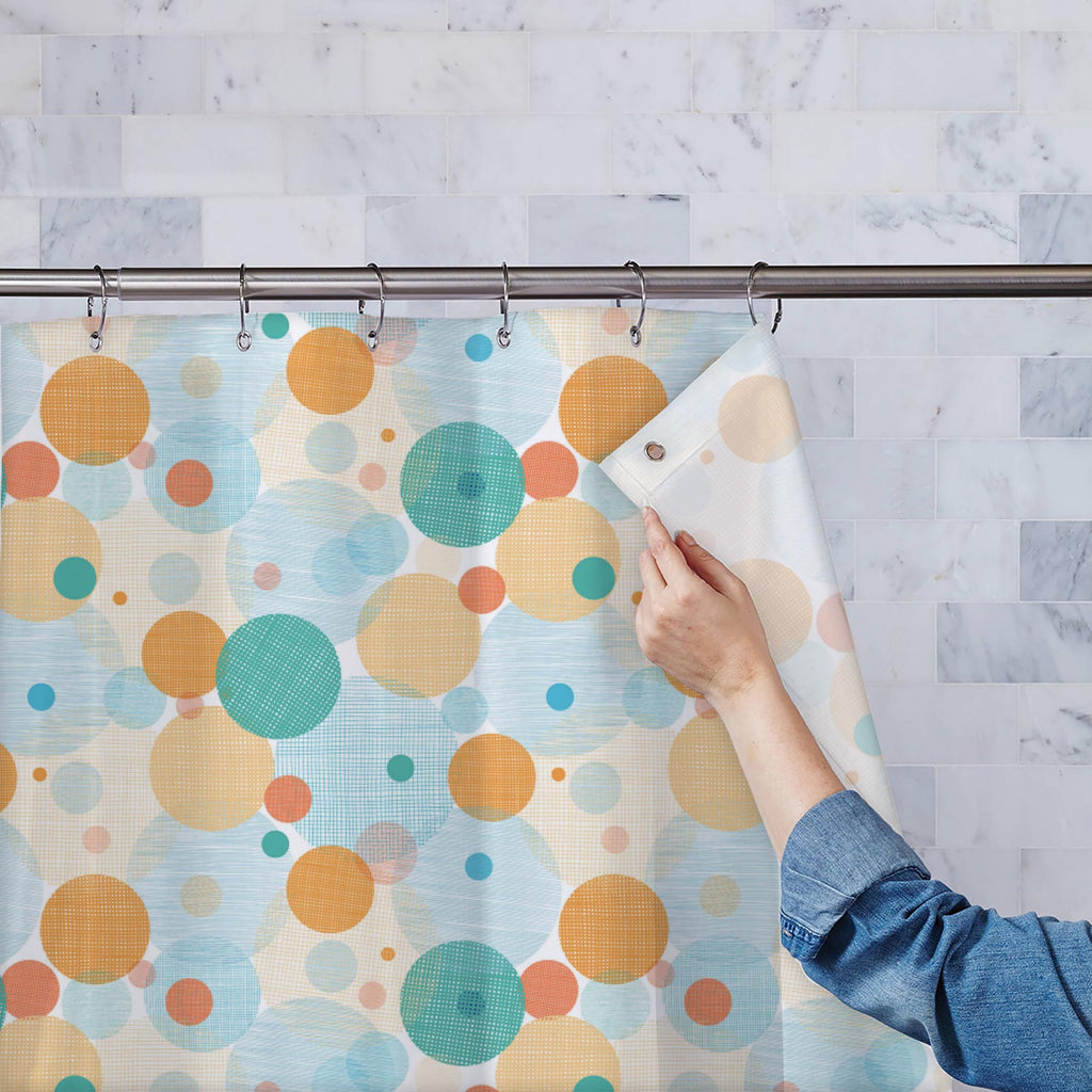 Abstract Circles D1 Washable Waterproof Shower Curtain-Shower Curtains-CUR_SH_EL-IC 5007842 IC 5007842, Abstract Expressionism, Abstracts, Black and White, Circle, Decorative, Dots, Fantasy, Geometric, Geometric Abstraction, Illustrations, Modern Art, Parents, Patterns, Retro, Semi Abstract, Signs, Signs and Symbols, White, abstract, circles, d1, washable, waterproof, shower, curtain, pattern, background, texture, seamless, backgrounds, beige, blue, brown, bubble, bubbly, chaos, color, colorful, composition