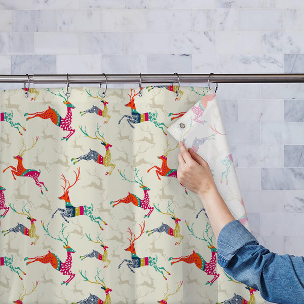 Christmas Reindeer Washable Waterproof Shower Curtain-Shower Curtains-CUR_SH_EL-IC 5007868 IC 5007868, Ancient, Animals, Art and Paintings, Christianity, Drawing, Hipster, Historical, Holidays, Illustrations, Medieval, Music, Music and Dance, Music and Musical Instruments, Patterns, Retro, Seasons, Signs, Signs and Symbols, Sketches, Symbols, Vintage, christmas, reindeer, washable, waterproof, polyester, shower, curtain, eyelets, pattern, seamless, animal, art, background, beauty, bell, card, celebration, c