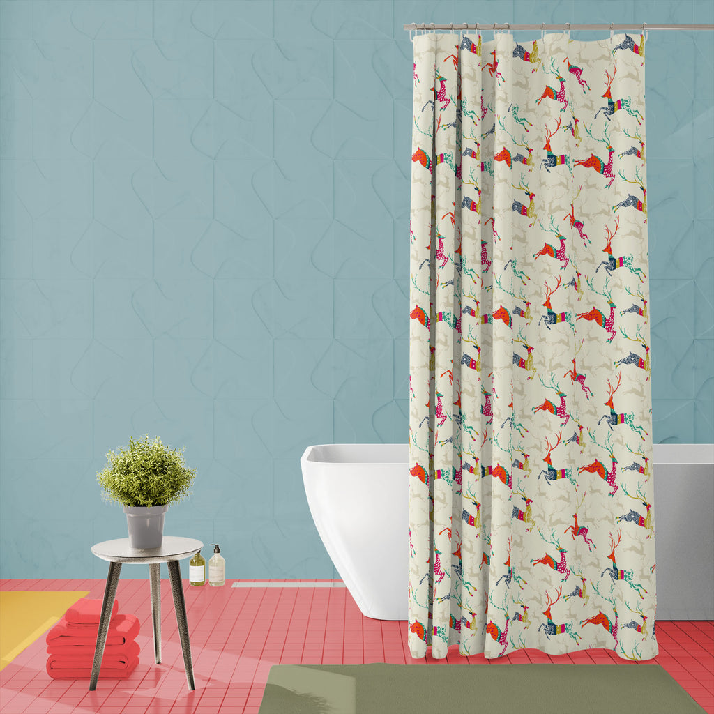 Christmas Reindeer Washable Waterproof Shower Curtain-Shower Curtains-CUR_SH_EL-IC 5007868 IC 5007868, Ancient, Animals, Art and Paintings, Christianity, Drawing, Hipster, Historical, Holidays, Illustrations, Medieval, Music, Music and Dance, Music and Musical Instruments, Patterns, Retro, Seasons, Signs, Signs and Symbols, Sketches, Symbols, Vintage, christmas, reindeer, washable, waterproof, shower, curtain, pattern, seamless, animal, art, background, beauty, bell, card, celebration, colorful, contemporar