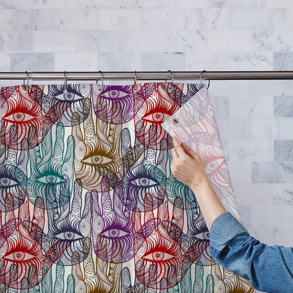 Mysterious Hands Washable Waterproof Shower Curtain-Shower Curtains-CUR_SH_EL-IC 5007874 IC 5007874, Abstract Expressionism, Abstracts, Allah, Arabic, Culture, Decorative, Drawing, Ethnic, Friends, Illustrations, Islam, Patterns, People, Semi Abstract, Signs, Signs and Symbols, Symbols, Traditional, Tribal, World Culture, mysterious, hands, washable, waterproof, polyester, shower, curtain, eyelets, abstract, background, believe, berber, collaboration, colorful, concept, cooperation, decor, decoration, desig