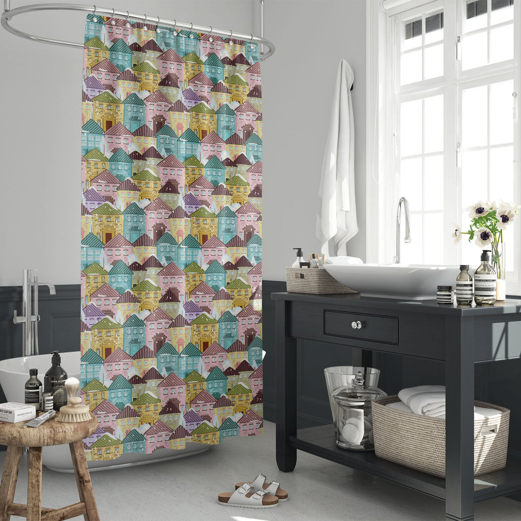 Cute Houses D2 Washable Waterproof Shower Curtain-Shower Curtains-CUR_SH_EL-IC 5007913 IC 5007913, Abstract Expressionism, Abstracts, Ancient, Animated Cartoons, Architecture, Art and Paintings, Black and White, Caricature, Cartoons, Christianity, Cities, City Views, Digital, Digital Art, Graphic, Historical, Holidays, Illustrations, Landscapes, Medieval, Patterns, Scenic, Seasons, Semi Abstract, Signs, Signs and Symbols, Urban, Vintage, White, cute, houses, d2, washable, waterproof, shower, curtain, abstra