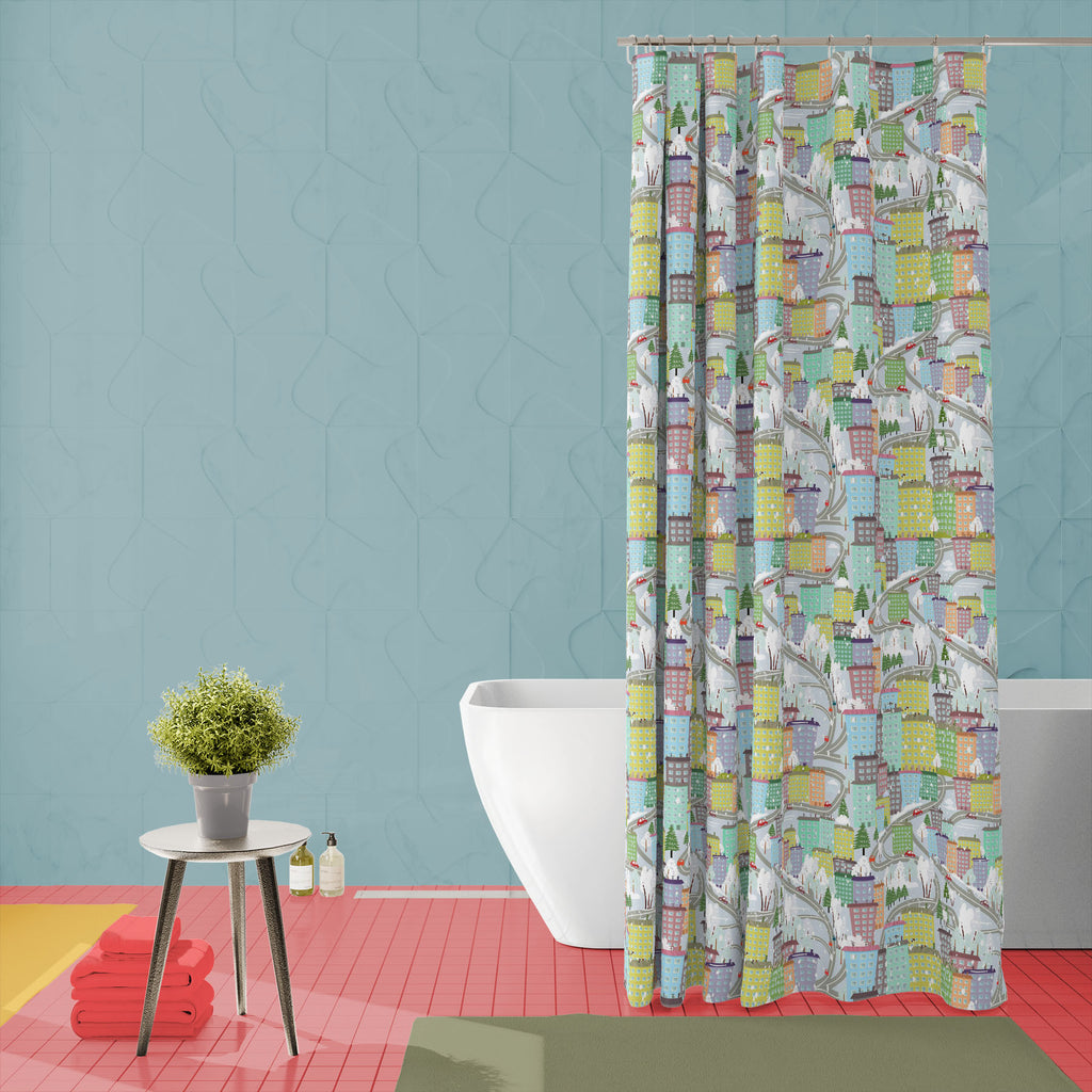 Winter Skyscrapers Washable Waterproof Shower Curtain-Shower Curtains-CUR_SH_EL-IC 5007914 IC 5007914, Abstract Expressionism, Abstracts, Ancient, Animated Cartoons, Architecture, Art and Paintings, Birds, Caricature, Cars, Cartoons, Christianity, Cities, City Views, Digital, Digital Art, Drawing, Graphic, Historical, Illustrations, Landscapes, Maps, Medieval, Patterns, Retro, Scenic, Semi Abstract, Signs, Signs and Symbols, Urban, Vintage, winter, skyscrapers, washable, waterproof, shower, curtain, abstrac