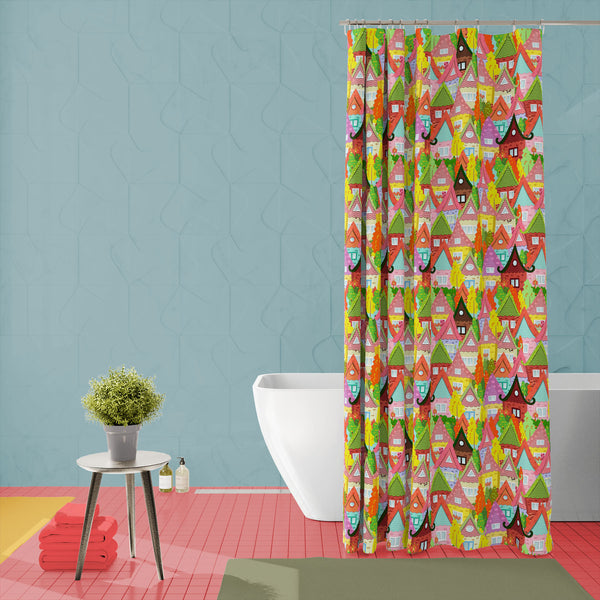 Cute Houses D5 Washable Waterproof Shower Curtain-Shower Curtains-CUR_SH_EL-IC 5007917 IC 5007917, Abstract Expressionism, Abstracts, Ancient, Animated Cartoons, Architecture, Art and Paintings, Automobiles, Birds, Botanical, Caricature, Cartoons, Cities, City Views, Comics, Decorative, Digital, Digital Art, Drawing, Floral, Flowers, Graphic, Historical, Illustrations, Landscapes, Medieval, Nature, Patterns, Retro, Scenic, Semi Abstract, Signs, Signs and Symbols, Symbols, Transportation, Travel, Urban, Vehi