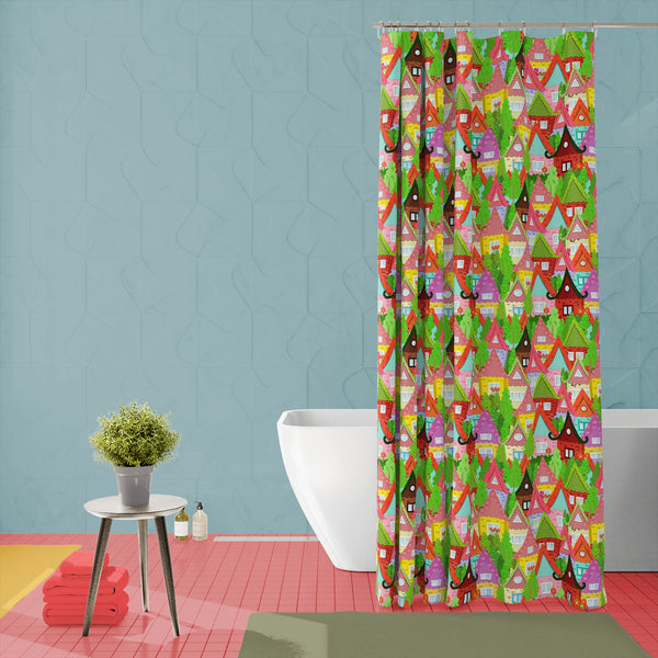 Cute Houses D6 Washable Waterproof Shower Curtain-Shower Curtains-CUR_SH_EL-IC 5007918 IC 5007918, Abstract Expressionism, Abstracts, Ancient, Animated Cartoons, Architecture, Art and Paintings, Automobiles, Birds, Birthday, Botanical, Caricature, Cartoons, Cities, City Views, Comics, Decorative, Digital, Digital Art, Drawing, Floral, Flowers, Graphic, Historical, Illustrations, Landscapes, Medieval, Nature, Patterns, Retro, Scenic, Semi Abstract, Signs, Signs and Symbols, Symbols, Transportation, Travel, U