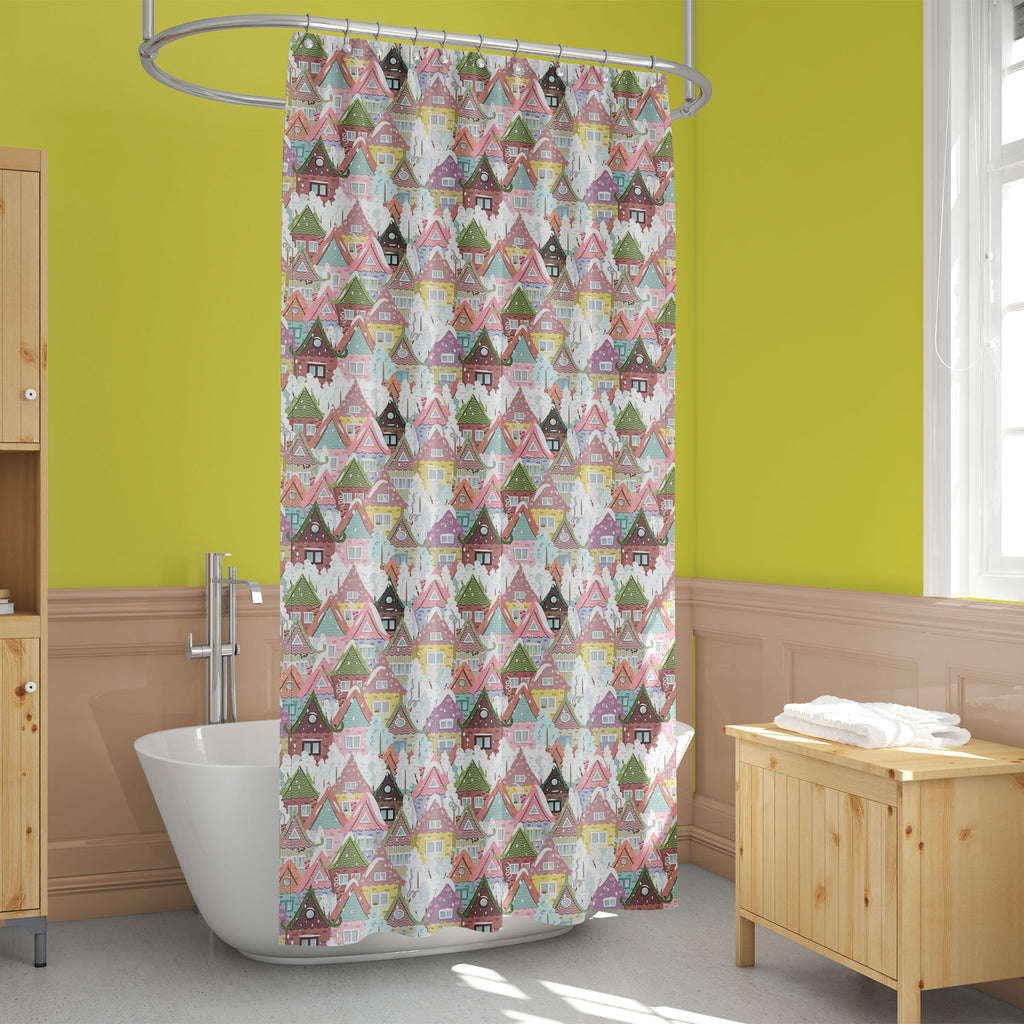 Cute Houses D7 Washable Waterproof Shower Curtain-Shower Curtains-CUR_SH_EL-IC 5007919 IC 5007919, Abstract Expressionism, Abstracts, Ancient, Animated Cartoons, Architecture, Art and Paintings, Birds, Black and White, Botanical, Caricature, Cartoons, Christianity, Cities, City Views, Digital, Digital Art, Family, Floral, Flowers, Graphic, Historical, Holidays, Illustrations, Landscapes, Medieval, Nature, Patterns, Scenic, Seasons, Semi Abstract, Signs, Signs and Symbols, Vintage, White, cute, houses, d7, w