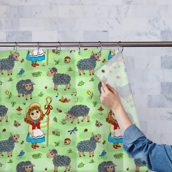 Cartoon Shepherd Girl Washable Waterproof Shower Curtain-Shower Curtains-CUR_SH_EL-IC 5007942 IC 5007942, Animals, Animated Cartoons, Art and Paintings, Birds, Botanical, Business, Caricature, Cartoons, Culture, Drawing, Ethnic, Floral, Flowers, Illustrations, Music, Music and Dance, Music and Musical Instruments, Nature, Paintings, Patterns, Pets, Rural, Scenic, Signs and Symbols, Symbols, Traditional, Tribal, World Culture, cartoon, shepherd, girl, washable, waterproof, polyester, shower, curtain, eyelets