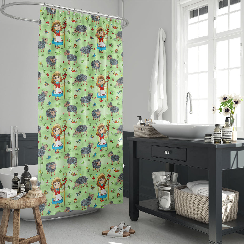 Cartoon Shepherd Girl Washable Waterproof Shower Curtain-Shower Curtains-CUR_SH_EL-IC 5007942 IC 5007942, Animals, Animated Cartoons, Art and Paintings, Birds, Botanical, Business, Caricature, Cartoons, Culture, Drawing, Ethnic, Floral, Flowers, Illustrations, Music, Music and Dance, Music and Musical Instruments, Nature, Paintings, Patterns, Pets, Rural, Scenic, Signs and Symbols, Symbols, Traditional, Tribal, World Culture, cartoon, shepherd, girl, washable, waterproof, shower, curtain, activity, bird, bu