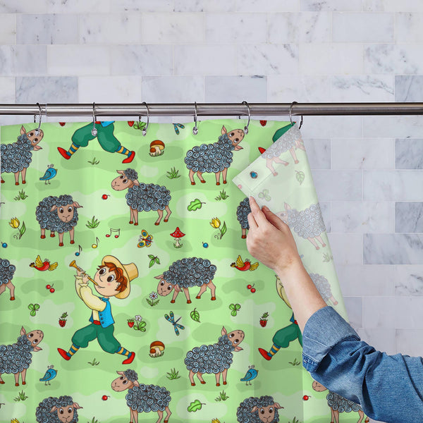 Cartoon Shepherd Boy Washable Waterproof Shower Curtain-Shower Curtains-CUR_SH_EL-IC 5007943 IC 5007943, Animals, Animated Cartoons, Art and Paintings, Birds, Botanical, Business, Caricature, Cartoons, Culture, Drawing, Ethnic, Floral, Flowers, Illustrations, Music, Music and Dance, Music and Musical Instruments, Nature, Paintings, Patterns, Pets, Rural, Scenic, Signs and Symbols, Symbols, Traditional, Tribal, World Culture, cartoon, shepherd, boy, washable, waterproof, polyester, shower, curtain, eyelets, 