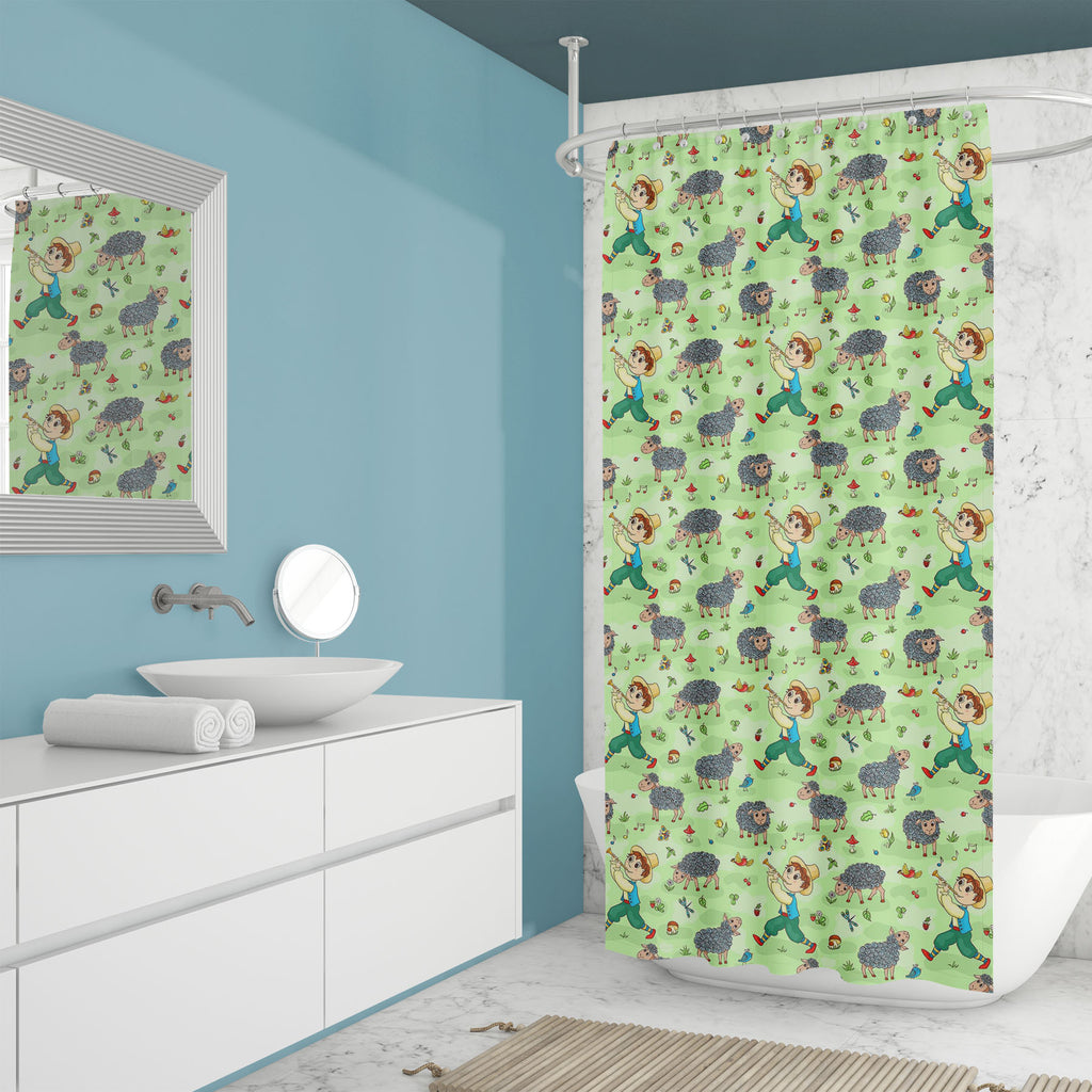 Cartoon Shepherd Boy Washable Waterproof Shower Curtain-Shower Curtains-CUR_SH_EL-IC 5007943 IC 5007943, Animals, Animated Cartoons, Art and Paintings, Birds, Botanical, Business, Caricature, Cartoons, Culture, Drawing, Ethnic, Floral, Flowers, Illustrations, Music, Music and Dance, Music and Musical Instruments, Nature, Paintings, Patterns, Pets, Rural, Scenic, Signs and Symbols, Symbols, Traditional, Tribal, World Culture, cartoon, shepherd, boy, washable, waterproof, shower, curtain, activity, bird, butt