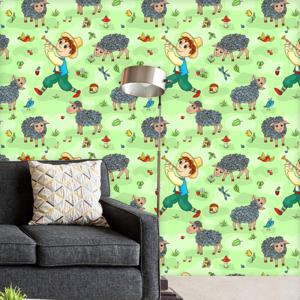 Cartoon Shepherd Boy Wallpaper Roll-Wallpapers Peel & Stick-WAL_PA-IC 5007943 IC 5007943, Animals, Animated Cartoons, Art and Paintings, Birds, Botanical, Business, Caricature, Cartoons, Culture, Drawing, Ethnic, Floral, Flowers, Illustrations, Music, Music and Dance, Music and Musical Instruments, Nature, Paintings, Patterns, Pets, Rural, Scenic, Signs and Symbols, Symbols, Traditional, Tribal, World Culture, cartoon, shepherd, boy, wallpaper, roll, activity, bird, butterfly, characters, couple, cowgirl, c