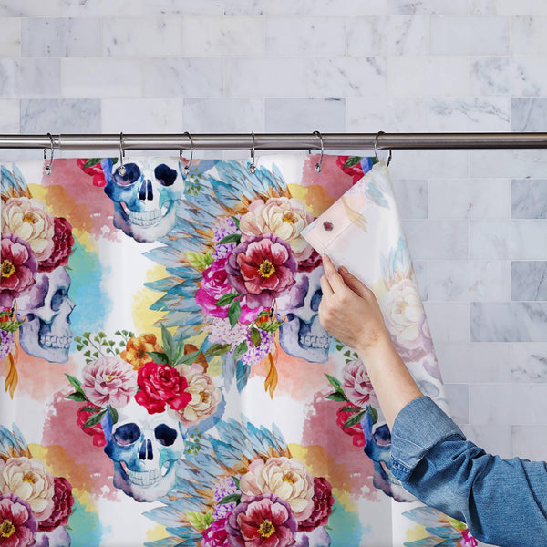 Ethnic Skull D2 Washable Waterproof Shower Curtain-Shower Curtains-CUR_SH_EL-IC 5007994 IC 5007994, Abstract Expressionism, Abstracts, Botanical, Culture, Ethnic, Floral, Flowers, Illustrations, Indian, Individuals, Nature, Patterns, Portraits, Semi Abstract, Signs and Symbols, Sketches, Splatter, Symbols, Traditional, Tribal, Watercolour, World Culture, skull, d2, washable, waterproof, polyester, shower, curtain, eyelets, pattern, sugar, skulls, headdress, illustration, like, native, new, ornament, popular