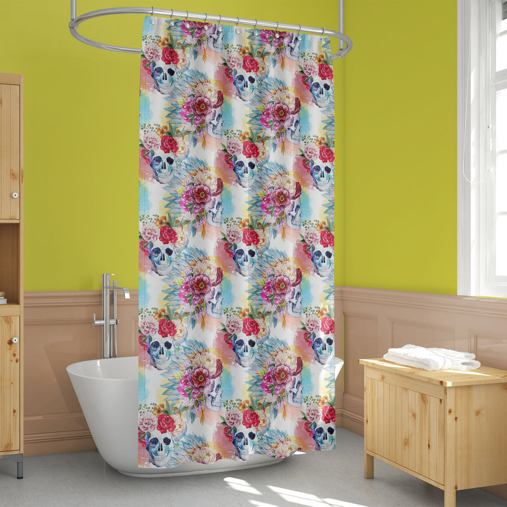 Ethnic Skull D2 Washable Waterproof Shower Curtain-Shower Curtains-CUR_SH_EL-IC 5007994 IC 5007994, Abstract Expressionism, Abstracts, Botanical, Culture, Ethnic, Floral, Flowers, Illustrations, Indian, Individuals, Nature, Patterns, Portraits, Semi Abstract, Signs and Symbols, Sketches, Splatter, Symbols, Traditional, Tribal, Watercolour, World Culture, skull, d2, washable, waterproof, shower, curtain, pattern, sugar, skulls, headdress, illustration, like, native, new, ornament, popular, portrait, random, 