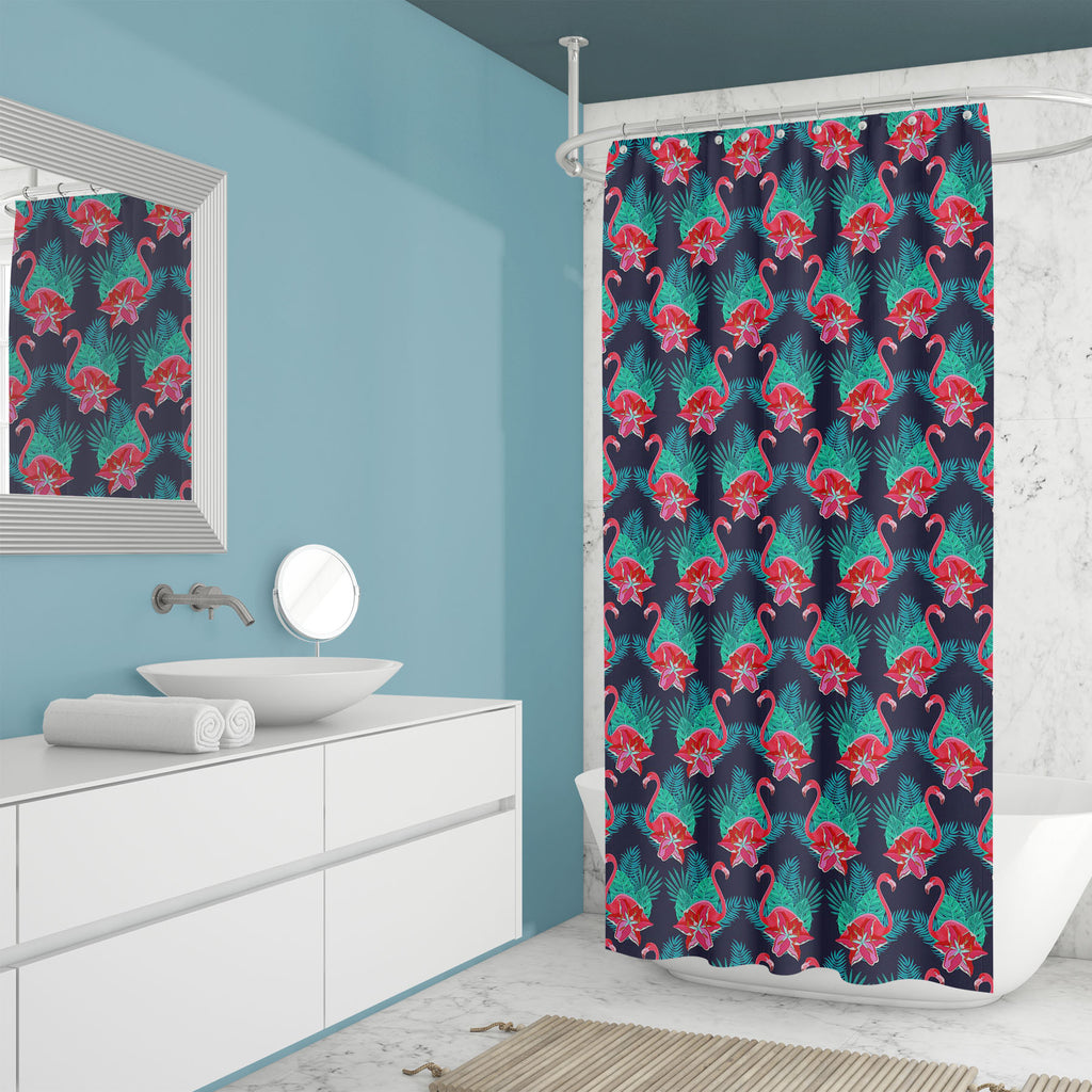 Hawaiian Flamingo Birds & Tropical Flowers Washable Waterproof Shower Curtain-Shower Curtains-CUR_SH_EL-IC 5008037 IC 5008037, Abstract Expressionism, Abstracts, Animals, Automobiles, Birds, Books, Botanical, Decorative, Floral, Flowers, Hawaiian, Holidays, Illustrations, Nature, Patterns, Semi Abstract, Signs, Signs and Symbols, Symbols, Transportation, Travel, Tropical, Vehicles, flamingo, washable, waterproof, shower, curtain, pattern, hibiscus, abstract, background, beach, clothes, composition, cover, d