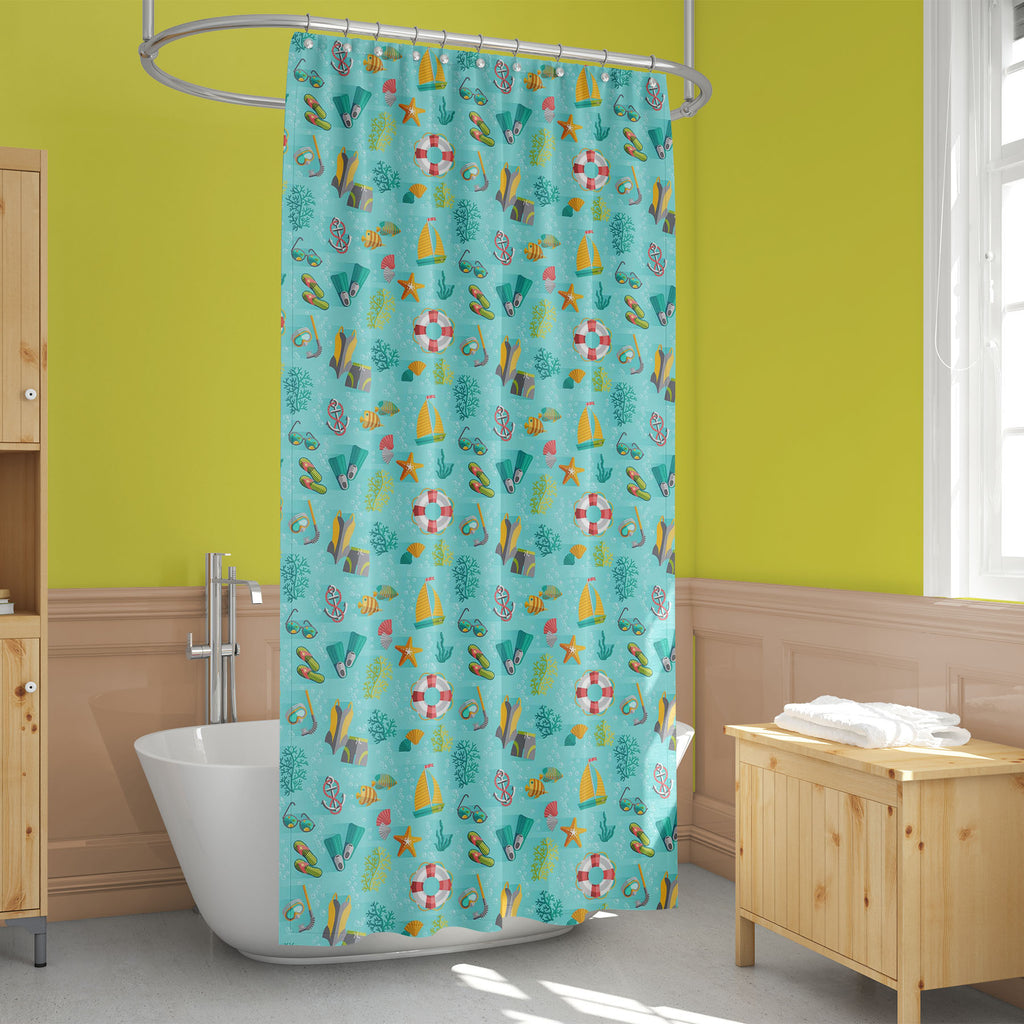 Tropical Island Vacation Washable Waterproof Shower Curtain-Shower Curtains-CUR_SH_EL-IC 5008039 IC 5008039, Abstract Expressionism, Abstracts, Automobiles, Boats, Books, Decorative, Illustrations, Nautical, Patterns, Semi Abstract, Signs, Signs and Symbols, Symbols, Transportation, Travel, Tropical, Vehicles, island, vacation, washable, waterproof, shower, curtain, abstract, agency, anchor, background, beach, composition, cover, design, diving, fabric, fish, flippers, illustration, journey, laminaria, life