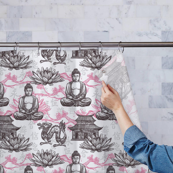 Pagoda Building Lotus Flower Dragon Asian Pattern Washable Waterproof Shower Curtain-Shower Curtains-CUR_SH_EL-IC 5008084 IC 5008084, Abstract Expressionism, Abstracts, Ancient, Architecture, Art and Paintings, Asian, Automobiles, Books, Botanical, Buddhism, Chinese, Culture, Decorative, Ethnic, Floral, Flowers, God Buddha, Historical, Illustrations, Individuals, Japanese, Medieval, Nature, Patterns, Portraits, Semi Abstract, Signs, Signs and Symbols, Sketches, Traditional, Transportation, Travel, Tribal, V