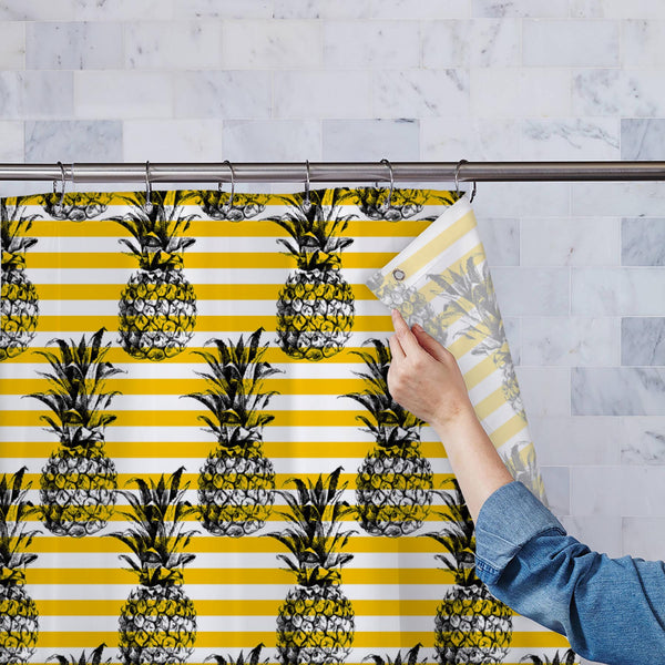 Striped Pineapple Washable Waterproof Shower Curtain-Shower Curtains-CUR_SH_EL-IC 5008086 IC 5008086, Ancient, Art and Paintings, Cuisine, Drawing, Food, Food and Beverage, Food and Drink, Fruit and Vegetable, Fruits, Health, Historical, Icons, Illustrations, Medieval, Nature, Patterns, Scenic, Signs, Signs and Symbols, Sketches, Symbols, Tropical, Vintage, striped, pineapple, washable, waterproof, polyester, shower, curtain, eyelets, pattern, seamless, pineapples, ananas, summer, dessert, art, background, 