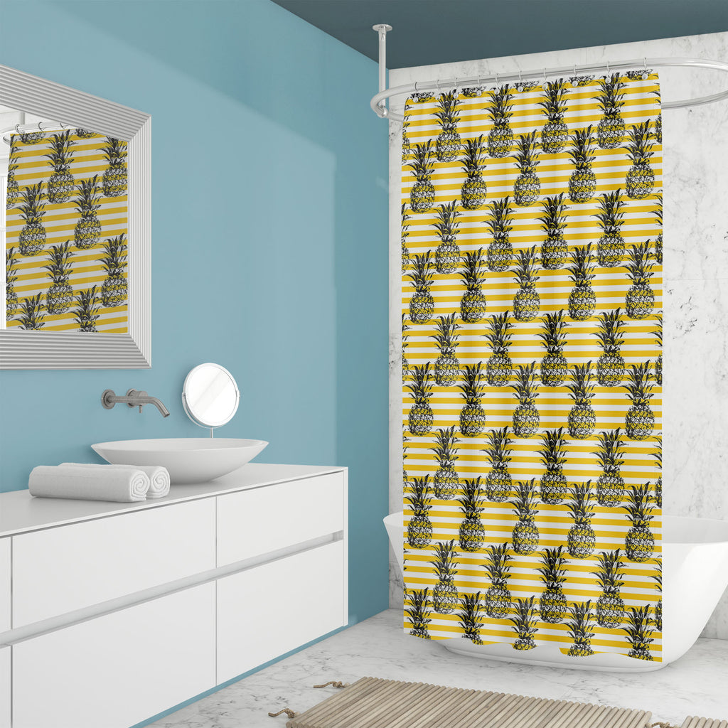 Striped Pineapple Washable Waterproof Shower Curtain-Shower Curtains-CUR_SH_EL-IC 5008086 IC 5008086, Ancient, Art and Paintings, Cuisine, Drawing, Food, Food and Beverage, Food and Drink, Fruit and Vegetable, Fruits, Health, Historical, Icons, Illustrations, Medieval, Nature, Patterns, Scenic, Signs, Signs and Symbols, Sketches, Symbols, Tropical, Vintage, striped, pineapple, washable, waterproof, shower, curtain, pattern, seamless, pineapples, ananas, summer, dessert, art, background, design, diet, dietin