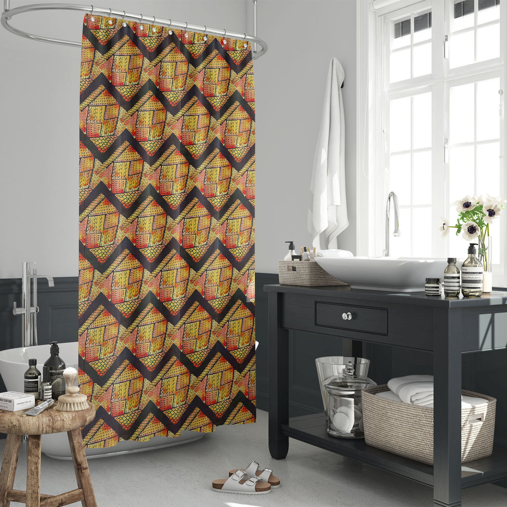 Abstract Geometric Pattern D4 Washable Waterproof Shower Curtain-Shower Curtains-CUR_SH_EL-IC 5008177 IC 5008177, Abstract Expressionism, Abstracts, Ancient, Art and Paintings, Black, Black and White, Culture, Decorative, Digital, Digital Art, Drawing, Ethnic, Folk Art, Geometric, Geometric Abstraction, Graphic, Historical, Illustrations, Medieval, Paintings, Patterns, Retro, Semi Abstract, Signs, Signs and Symbols, Traditional, Tribal, Vintage, Watercolour, World Culture, abstract, pattern, d4, washable, w