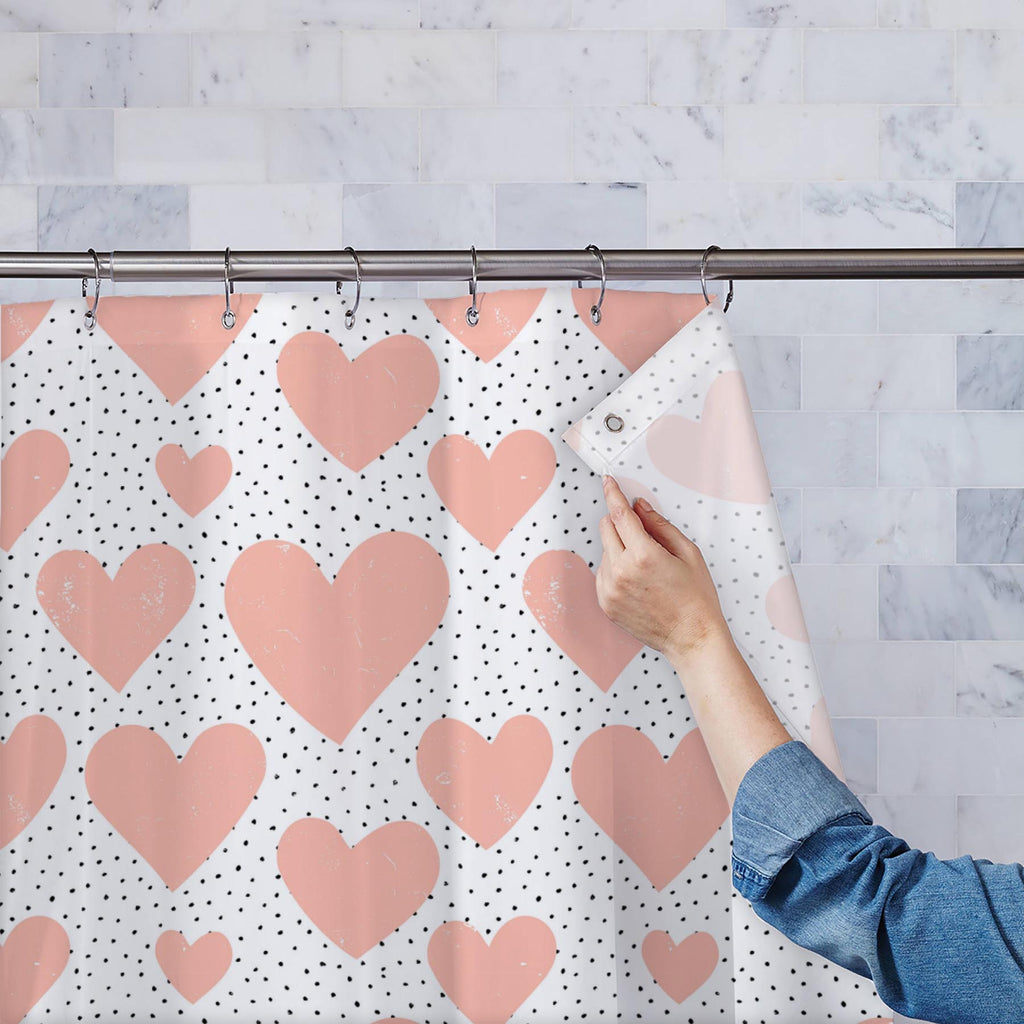 Abstract Hearts & Dots Washable Waterproof Shower Curtain-Shower Curtains-CUR_SH_EL-IC 5008195 IC 5008195, Abstract Expressionism, Abstracts, Ancient, Art and Paintings, Black, Black and White, Decorative, Digital, Digital Art, Dots, Graphic, Hearts, Historical, Illustrations, Love, Medieval, Modern Art, Patterns, Retro, Romance, Semi Abstract, Signs, Signs and Symbols, Vintage, abstract, washable, waterproof, shower, curtain, backdrop, background, card, cool, creative, cute, day, decor, decoration, design,