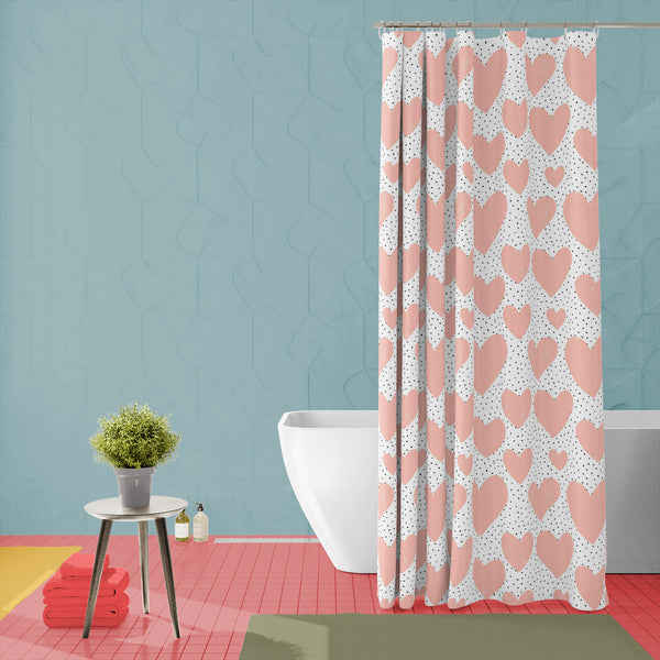 Abstract Hearts & Dots Washable Waterproof Shower Curtain-Shower Curtains-CUR_SH_EL-IC 5008195 IC 5008195, Abstract Expressionism, Abstracts, Ancient, Art and Paintings, Black, Black and White, Decorative, Digital, Digital Art, Dots, Graphic, Hearts, Historical, Illustrations, Love, Medieval, Modern Art, Patterns, Retro, Romance, Semi Abstract, Signs, Signs and Symbols, Vintage, abstract, washable, waterproof, polyester, shower, curtain, eyelets, backdrop, background, card, cool, creative, cute, day, decor,