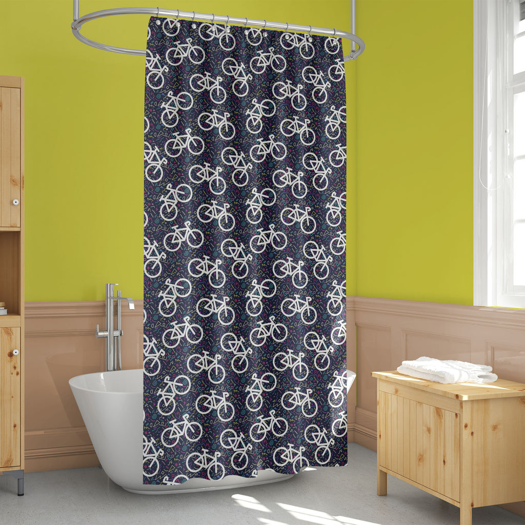 Bike Retro Silhouette Washable Waterproof Shower Curtain-Shower Curtains-CUR_SH_EL-IC 5008204 IC 5008204, 80s, Ancient, Automobiles, Bikes, Geometric, Geometric Abstraction, Health, Hipster, Historical, Illustrations, Medieval, Patterns, Retro, Sports, Transportation, Travel, Vehicles, Vintage, bike, silhouette, washable, waterproof, shower, curtain, seamless, pattern, background, bicycle, classic, color, colorful, concept, eco, friendly, ecology, element, exercise, exercising, fitness, generic, geometry, h