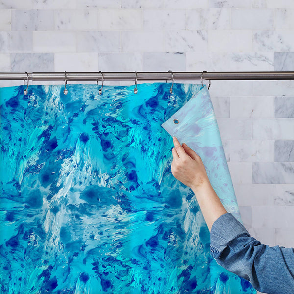 Abstract Blue D2 Washable Waterproof Shower Curtain-Shower Curtains-CUR_SH_EL-IC 5008215 IC 5008215, Abstract Expressionism, Abstracts, Ancient, Art and Paintings, Books, Botanical, Decorative, Digital, Digital Art, Fashion, Floral, Flowers, Geometric, Geometric Abstraction, Graphic, Historical, Illustrations, Medieval, Modern Art, Nature, Patterns, Retro, Semi Abstract, Signs, Signs and Symbols, Vintage, Watercolour, abstract, blue, d2, washable, waterproof, polyester, shower, curtain, eyelets, art, backdr