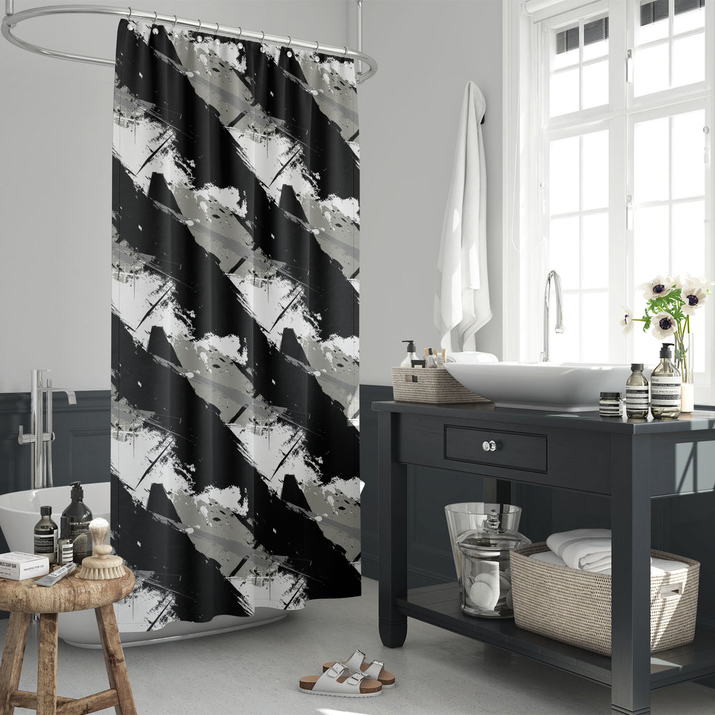 Abstract Grunge D2 Washable Waterproof Shower Curtain-Shower Curtains-CUR_SH_EL-IC 5008292 IC 5008292, Abstract Expressionism, Abstracts, Art and Paintings, Black, Black and White, Dots, Geometric, Geometric Abstraction, Graffiti, Illustrations, Modern Art, Paintings, Patterns, Semi Abstract, Signs, Signs and Symbols, Stripes, Watercolour, White, abstract, grunge, d2, washable, waterproof, shower, curtain, aquarelle, art, artistic, artwork, background, chaos, chaotic, colore, creativity, design, distress, d