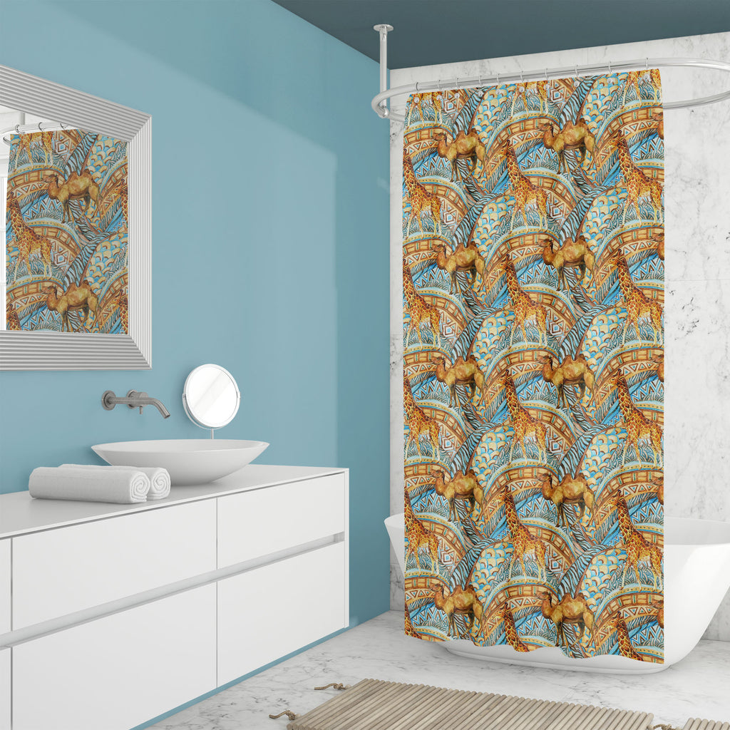 African Camel & Giraffe Washable Waterproof Shower Curtain-Shower Curtains-CUR_SH_EL-IC 5008348 IC 5008348, Abstract Expressionism, Abstracts, African, Ancient, Animals, Art and Paintings, Botanical, Culture, Decorative, Digital, Digital Art, Ethnic, Fashion, Festivals and Occasions, Festive, Floral, Flowers, Folk Art, Geometric, Geometric Abstraction, Graphic, Historical, Indian, Medieval, Nature, Patterns, Pets, Semi Abstract, Signs, Signs and Symbols, Traditional, Triangles, Tribal, Vintage, Watercolour,