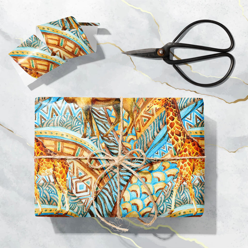 African Camel & Giraffe Art & Craft Gift Wrapping Paper-Wrapping Papers-WRP_PP-IC 5008348 IC 5008348, Abstract Expressionism, Abstracts, African, Ancient, Animals, Art and Paintings, Botanical, Culture, Decorative, Digital, Digital Art, Ethnic, Fashion, Festivals and Occasions, Festive, Floral, Flowers, Folk Art, Geometric, Geometric Abstraction, Graphic, Historical, Indian, Medieval, Nature, Patterns, Pets, Semi Abstract, Signs, Signs and Symbols, Traditional, Triangles, Tribal, Vintage, Watercolour, World