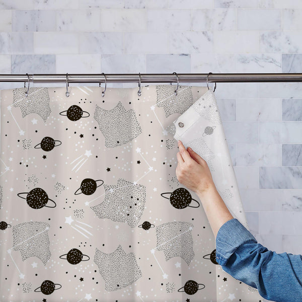 Space Elements Washable Waterproof Shower Curtain-Shower Curtains-CUR_SH_EL-IC 5008410 IC 5008410, Animated Cartoons, Art and Paintings, Astrology, Astronomy, Baby, Black, Black and White, Caricature, Cartoons, Children, Cosmology, Decorative, Drawing, Hand Drawn, Horoscope, Illustrations, Kids, Minimalism, Patterns, Scandinavian, Signs, Signs and Symbols, Space, Sun Signs, White, Zodiac, elements, washable, waterproof, polyester, shower, curtain, eyelets, art, backdrop, background, brush, cartoon, childish