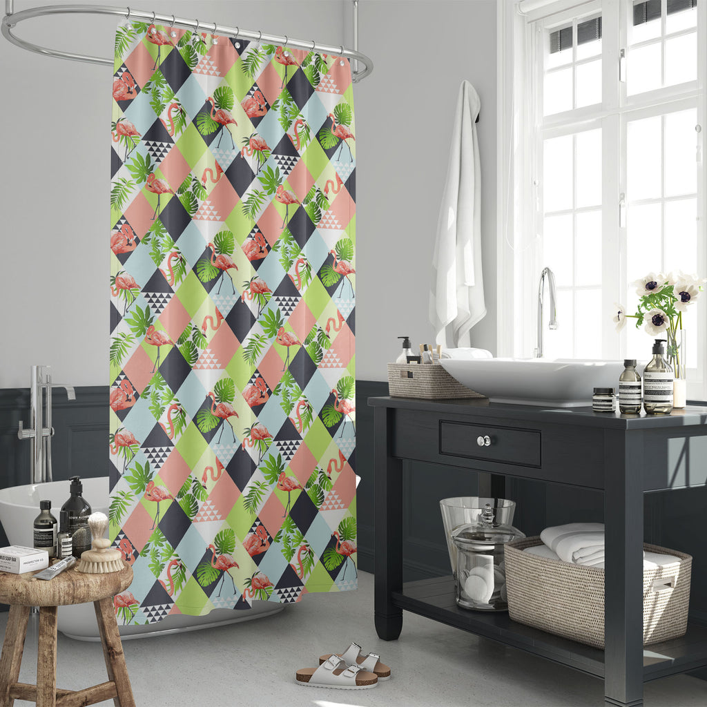 Floral Tropical & Flamingos Washable Waterproof Shower Curtain-Shower Curtains-CUR_SH_EL-IC 5008415 IC 5008415, Abstract Expressionism, Abstracts, Automobiles, Birds, Black and White, Botanical, Cities, City Views, Collages, Decorative, Drawing, Floral, Flowers, Geometric, Geometric Abstraction, Hawaiian, Holidays, Illustrations, Nature, Patterns, Scenic, Semi Abstract, Signs, Signs and Symbols, Sports, Transportation, Travel, Triangles, Tropical, Vehicles, White, flamingos, washable, waterproof, shower, cu