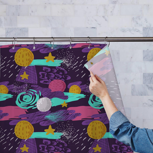 Cosmic Space Doodle Washable Waterproof Shower Curtain-Shower Curtains-CUR_SH_EL-IC 5008433 IC 5008433, Abstract Expressionism, Abstracts, Ancient, Art and Paintings, Astronomy, Automobiles, Baby, Children, Cosmology, Digital, Digital Art, Drawing, Fantasy, Graphic, Hand Drawn, Historical, Illustrations, Kids, Medieval, Patterns, Retro, Science Fiction, Semi Abstract, Signs, Signs and Symbols, Space, Stars, Transportation, Travel, Vehicles, Vintage, cosmic, doodle, washable, waterproof, polyester, shower, c