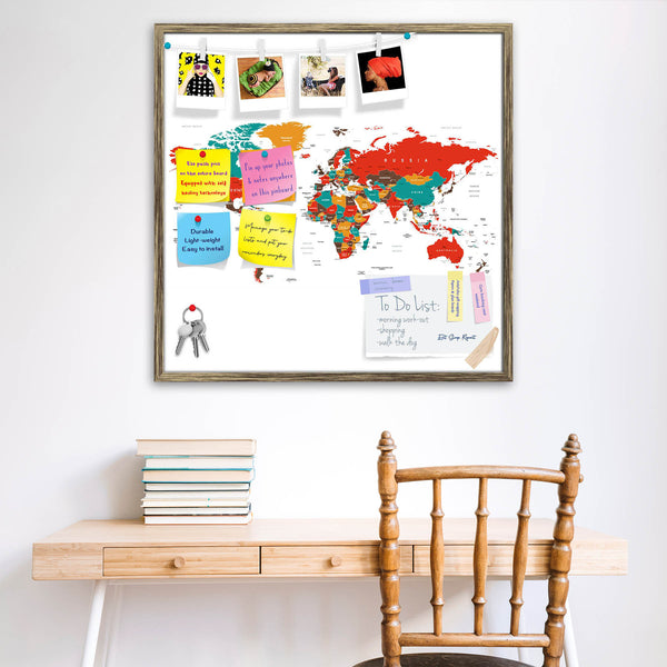 Colorful World Map D1 Bulletin Board Notice Pin Board Soft Board | Framed-Bulletin Boards Framed-BLB_FR-IC 5010789 IC 5010789, African, American, Art and Paintings, Asian, Chinese, Cities, City Views, Countries, French, German, Illustrations, Italian, Japanese, Maps, Paintings, Russian, Spanish, colorful, world, map, d1, bulletin, board, notice, pin, vision, soft, combo, with, thumb, push, pins, sticky, notes, antique, golden, frame, asia, east, middle, vector, africa, country, china, city, pacific, north, 