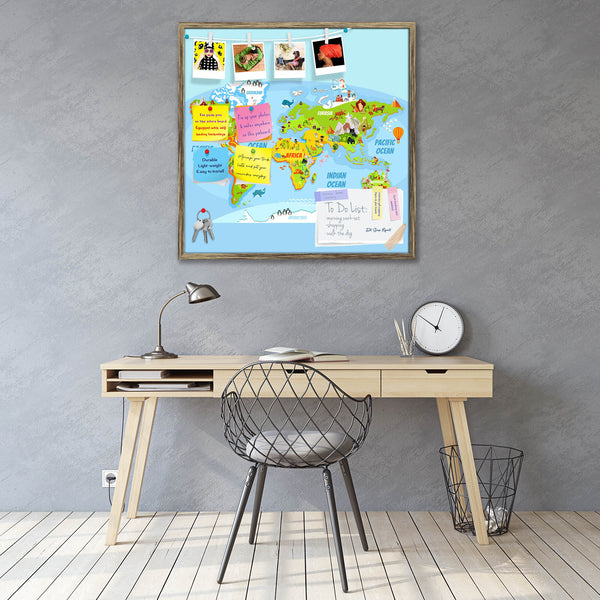 Cartoon World Map Bulletin Board Notice Pin Board Soft Board | Framed-Bulletin Boards Framed-BLB_FR-IC 5011127 IC 5011127, African, Animals, Animated Cartoons, Automobiles, Baby, Caricature, Cartoons, Children, Comics, Culture, Decorative, Education, Entertainment, Ethnic, Illustrations, Kids, Landscapes, Maps, Mountains, Nature, People, Scenic, Schools, Signs, Signs and Symbols, Sports, Traditional, Transportation, Travel, Tribal, Universities, Vehicles, Wildlife, World Culture, cartoon, world, map, bullet