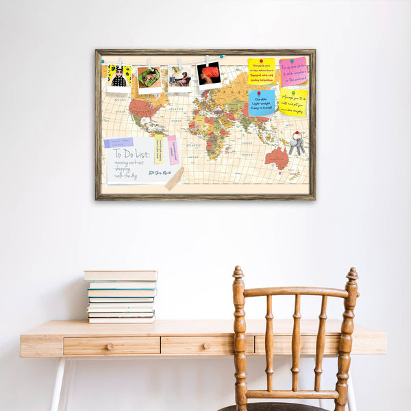 Vintage World Map D2 Bulletin Board Notice Pin Board Soft Board | Framed-Bulletin Boards Framed-BLB_FR-IC 5012013 IC 5012013, African, American, Ancient, Art and Paintings, Asian, Chinese, Cities, City Views, Countries, German, Grid Art, Historical, Illustrations, Italian, Japanese, Maps, Medieval, Paintings, Retro, Spanish, Vintage, world, map, d2, bulletin, board, notice, pin, vision, soft, combo, with, thumb, push, pins, sticky, notes, antique, golden, frame, vector, asia, country, europe, grid, earth, a