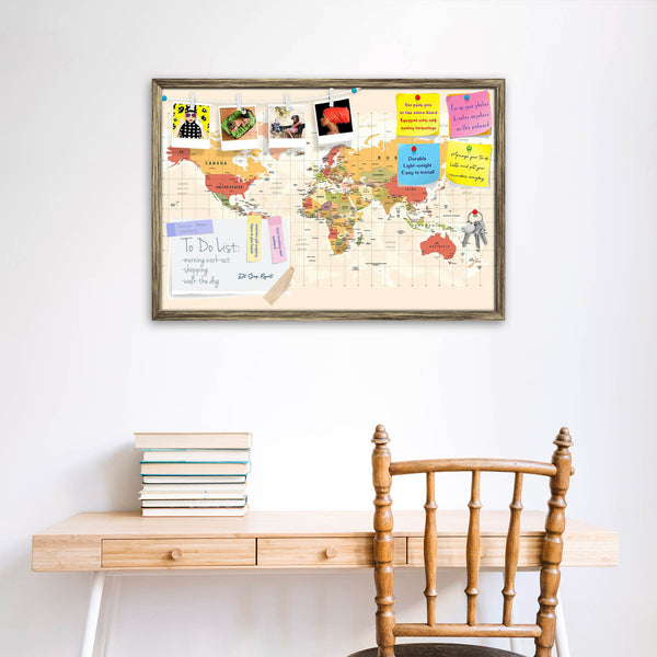 Vintage World Map D3 Bulletin Board Notice Pin Board Soft Board | Framed-Bulletin Boards Framed-BLB_FR-IC 5012048 IC 5012048, Abstract Expressionism, Abstracts, African, American, Ancient, Asian, Astronomy, Automobiles, Cosmology, Countries, Historical, Illustrations, Maps, Medieval, Semi Abstract, Signs, Signs and Symbols, Space, Transportation, Travel, Vehicles, Vintage, world, map, d3, bulletin, board, notice, pin, vision, soft, combo, with, thumb, push, pins, sticky, notes, antique, golden, frame, vecto