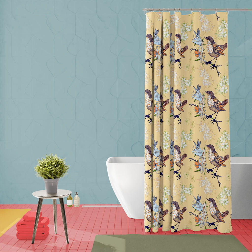 Birds and Apple Tree Washable Waterproof Shower Curtain-Shower Curtains-CUR_SH_EL-IC 5015033 IC 5015033, Ancient, Art and Paintings, Birds, Botanical, Floral, Flowers, Historical, Illustrations, Inspirational, Medieval, Motivation, Motivational, Nature, Patterns, Retro, Scenic, Signs, Signs and Symbols, Vintage, and, apple, tree, washable, waterproof, shower, curtain, bird, flower, pattern, seamless, cute, spring, wallpaper, art, background, blossom, branch, fabric, illustration, texture, vector, accent, ar